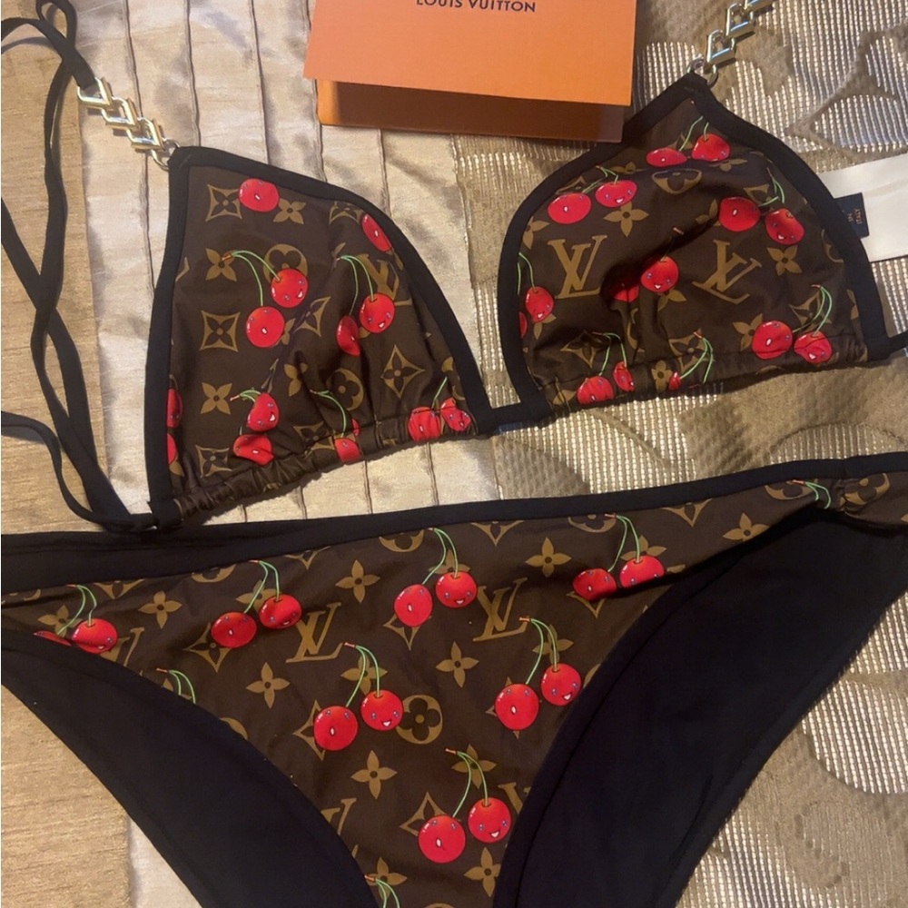 Louis Vuitton Cherry Print Bikini in Black and Brown